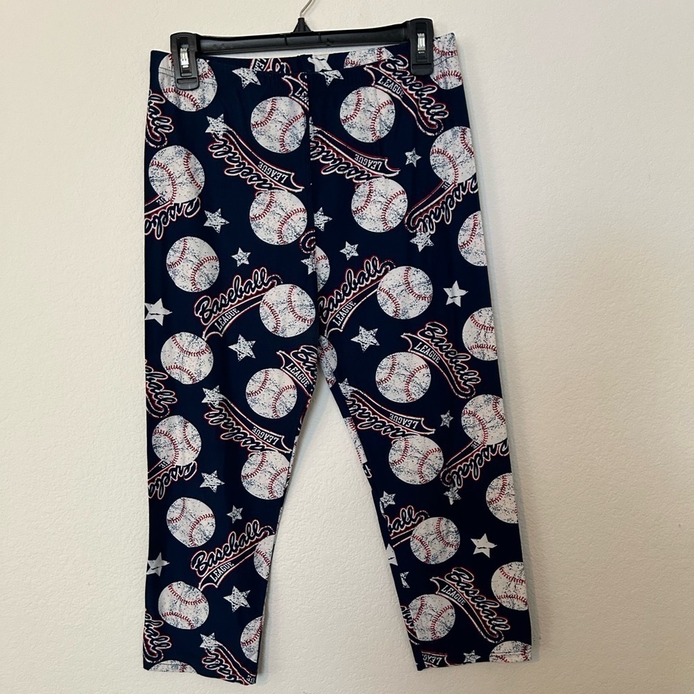 Baseball league print leggings plus size 1X